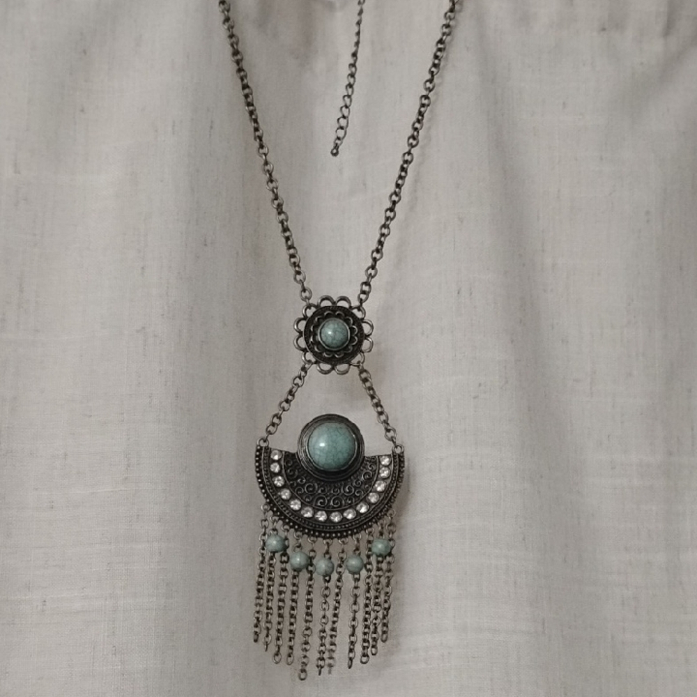 Silver and Blue Pendant Necklace Bohobohemian